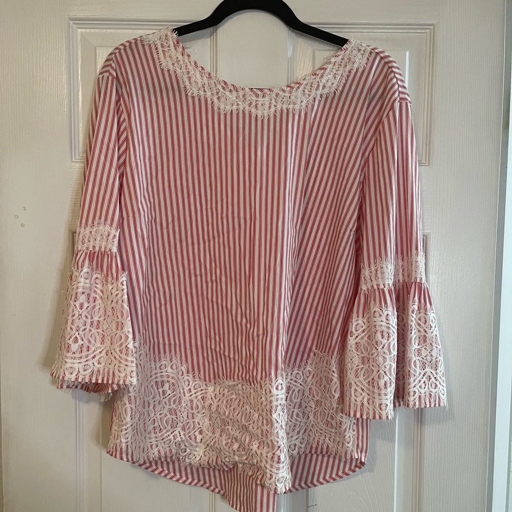 Red Striped Bell Sleeve Tunic